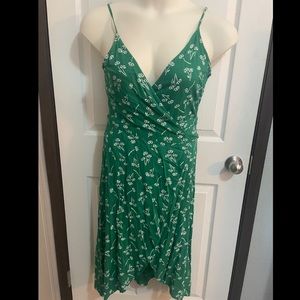 Flowered Green Wrap Dress